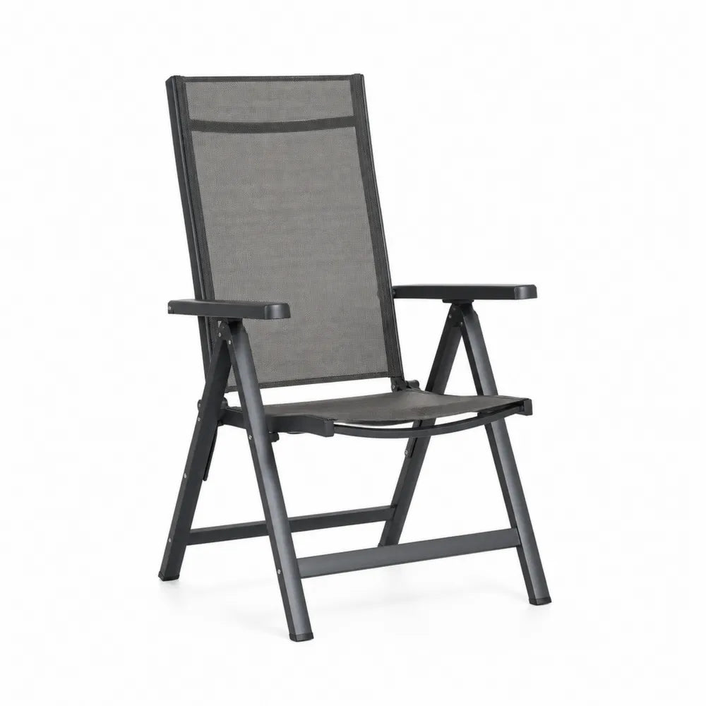 Gartenstuhl Klappstuhl 68 cm x 90 cm x 110 cm Metallrahmen Textilene Grau Anthrazit verstellbar mit Armlehnen
