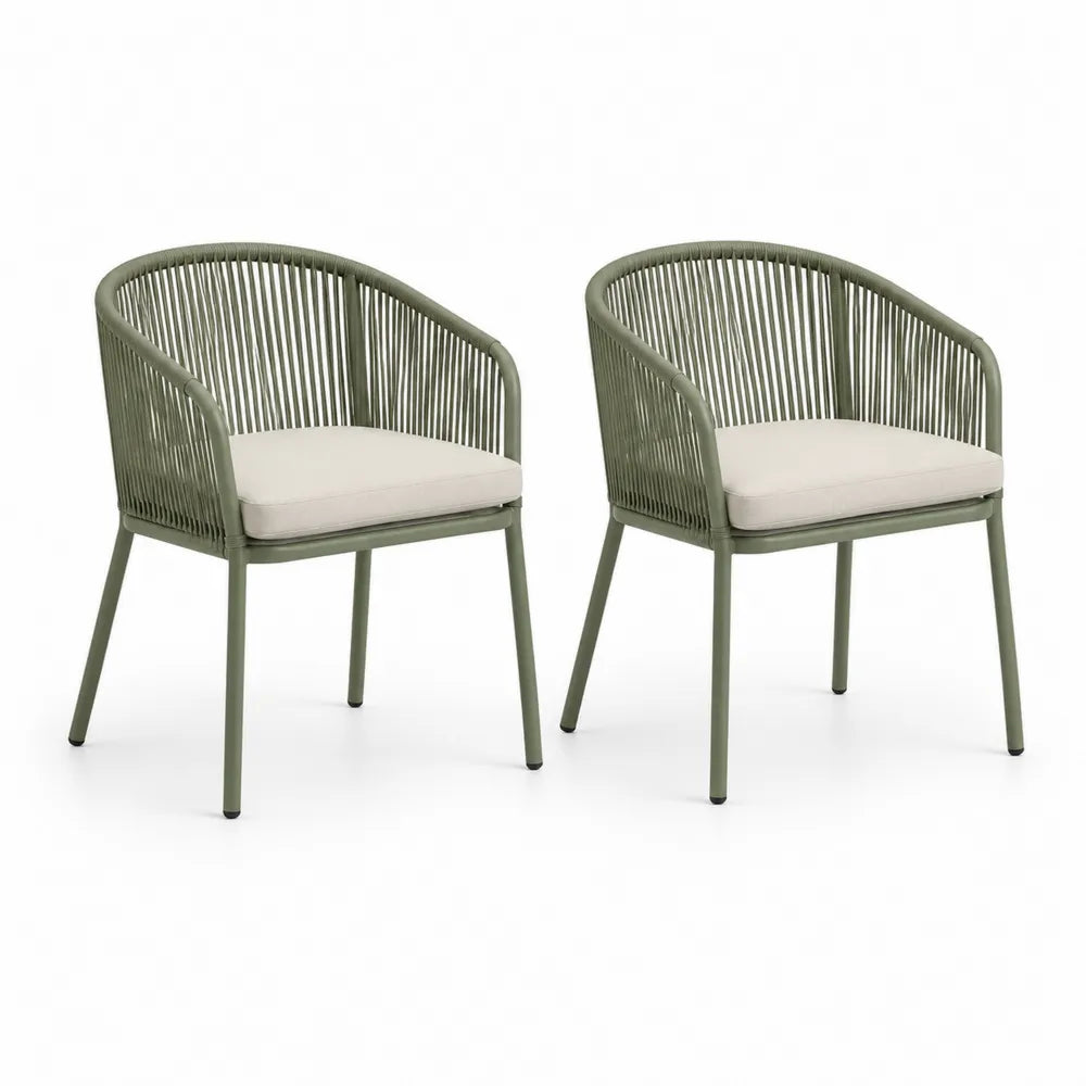 Gartenstuhl Set 2 Stück Stahlrahmen Polyesterschnur Beige Sitzkissen Grün 60 x 58 x 78 cm