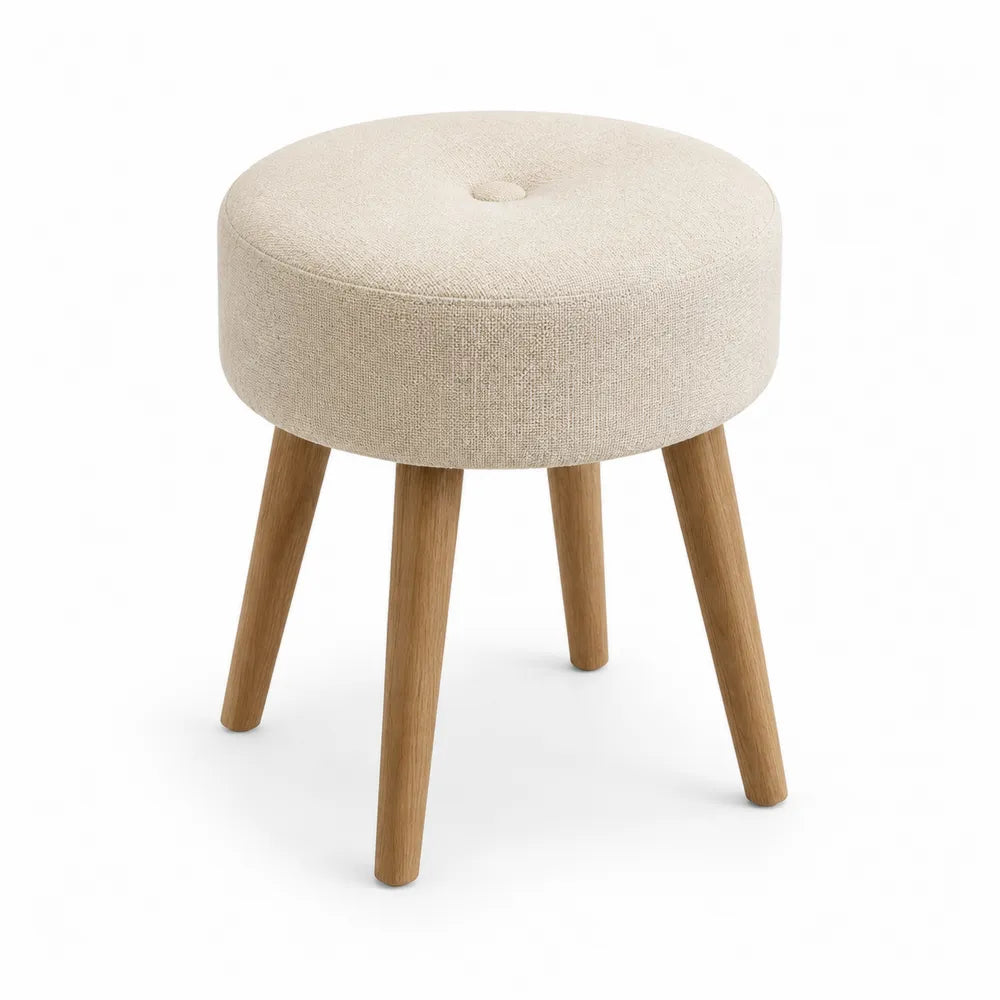 Hocker rund 35 x 35 x 45 cm Holzbeine Natur Beige gepolsterte Sitzfläche Polyester