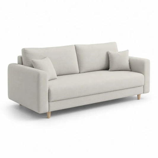 Sofa 3-Sitzer 200 x 86 x 82 cm Polyesterbezug Beige mit Holzbeinen rechteckige Form