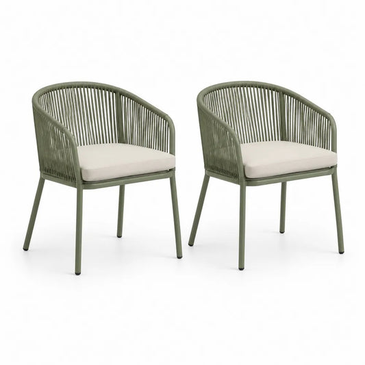 Gartenstuhl Set 2 Stück Stahlrahmen Polyesterschnur Beige Sitzkissen Grün 60 x 58 x 78 cm