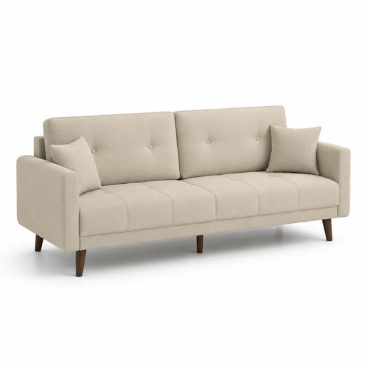 3-Sitzer Sofa 200 x 85 x 85 cm Polstersofa Stoff Beige Holzbeine rechteckige Form