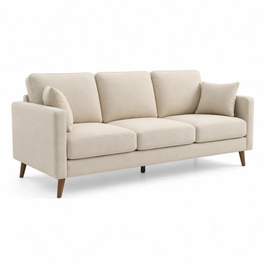 3-Sitzer Sofa 210 x 85 x 85 cm Polstersofa Beige mit Holzrahmen Naturholzbeine