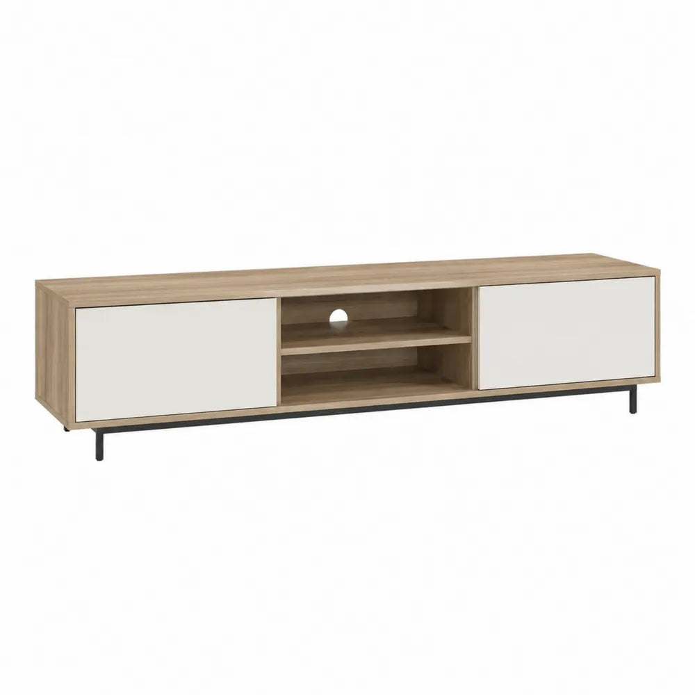 TV-Lowboard 180 x 40 x 45 cm Holzwerkstoff Eiche Weiß mit Schiebetüren und offenem Fach rechteckig