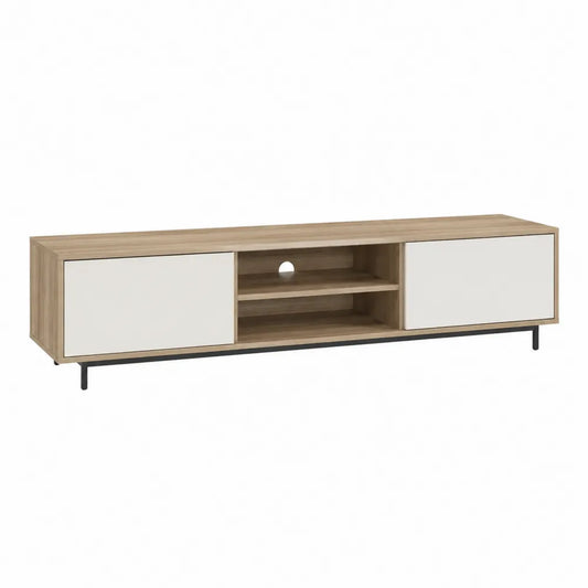 TV-Lowboard 180 x 40 x 45 cm Holzwerkstoff Eiche Weiß mit Schiebetüren und offenem Fach rechteckig
