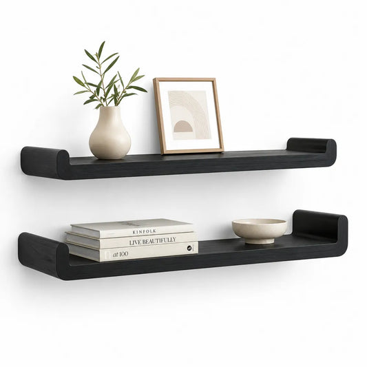 Wandregal 2er Set 100 cm x 15 cm x 5 cm MDF Schwarz U Form mit abgerundeten Seiten