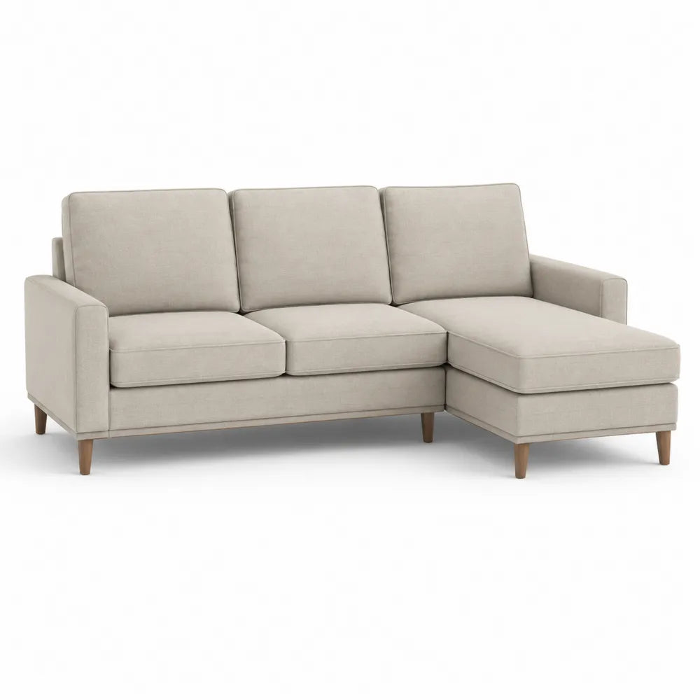Ecksofa mit Recamiere rechts 230 x 150 x 85 cm 3-Sitzer Polstersofa Beige Stoffbezug Holzfüße Naturholz